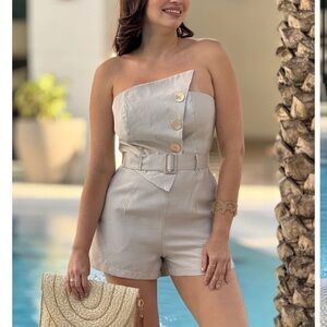 Stylish One-Shoulder Beige Romper